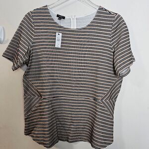 Talbots Stripe Peplum Short Sleeve Top Business Career NWT Women's Black/Brown S